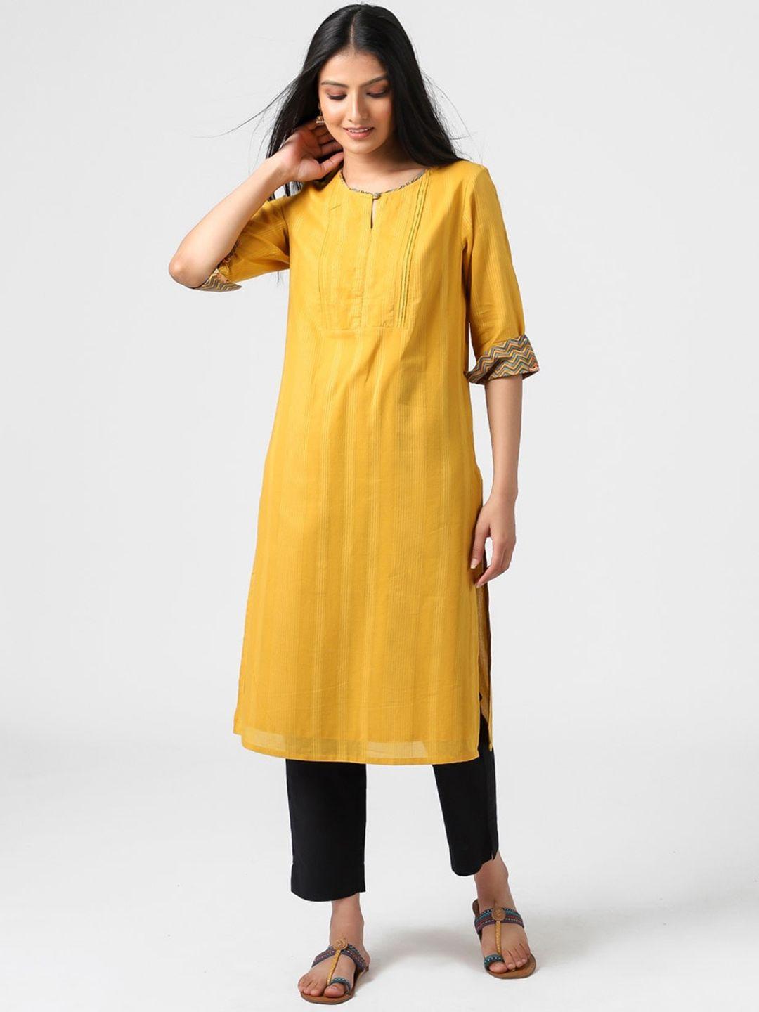 fabindia women yellow cotton kurta