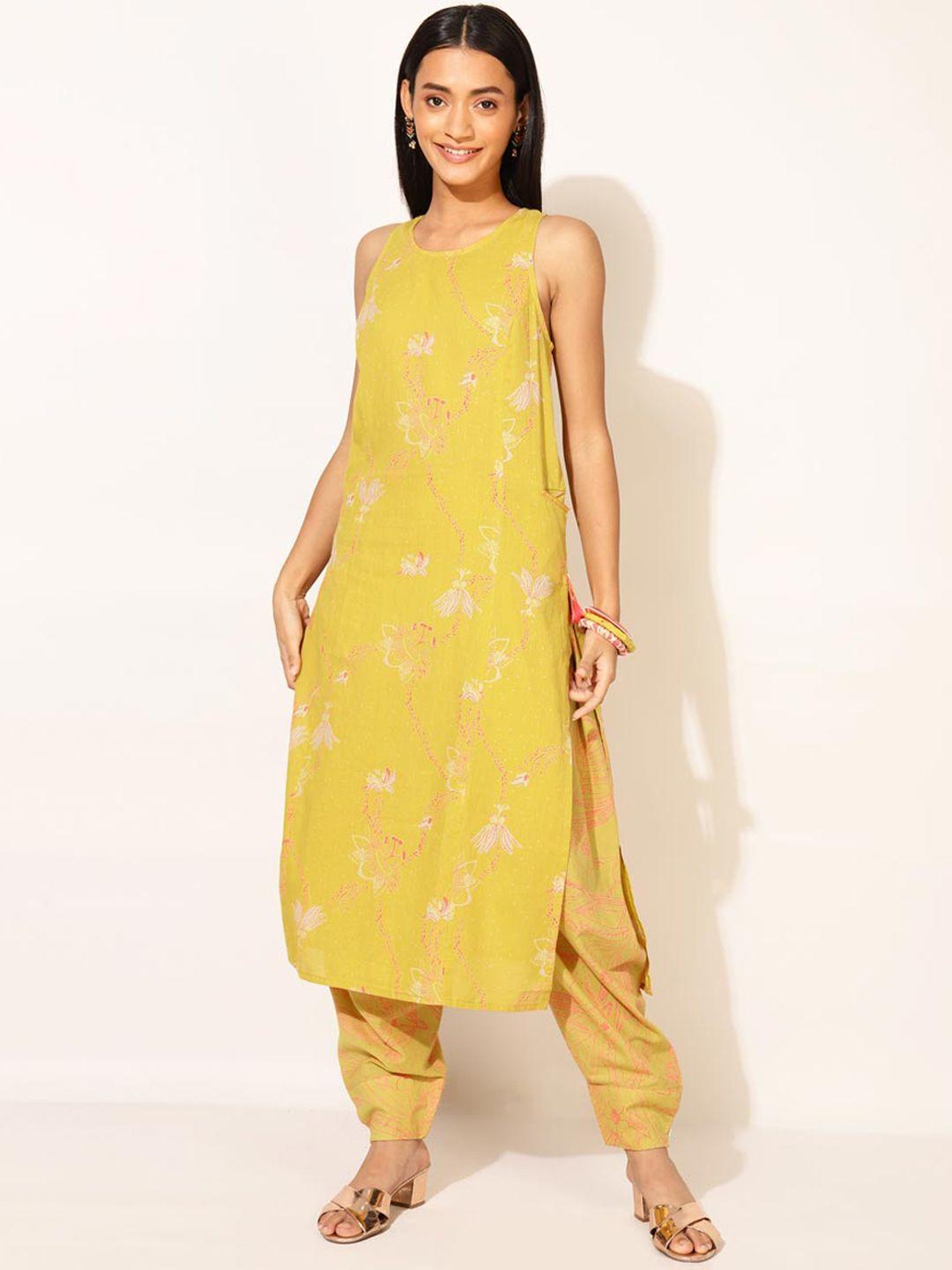 fabindia women yellow floral printed floral kurta