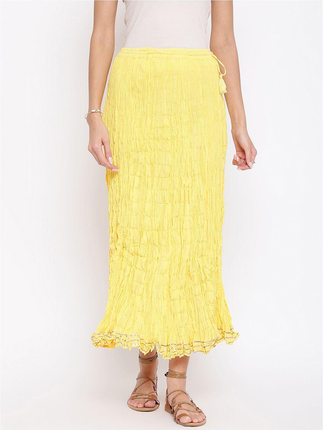 fabindia women yellow solid cotton skirt