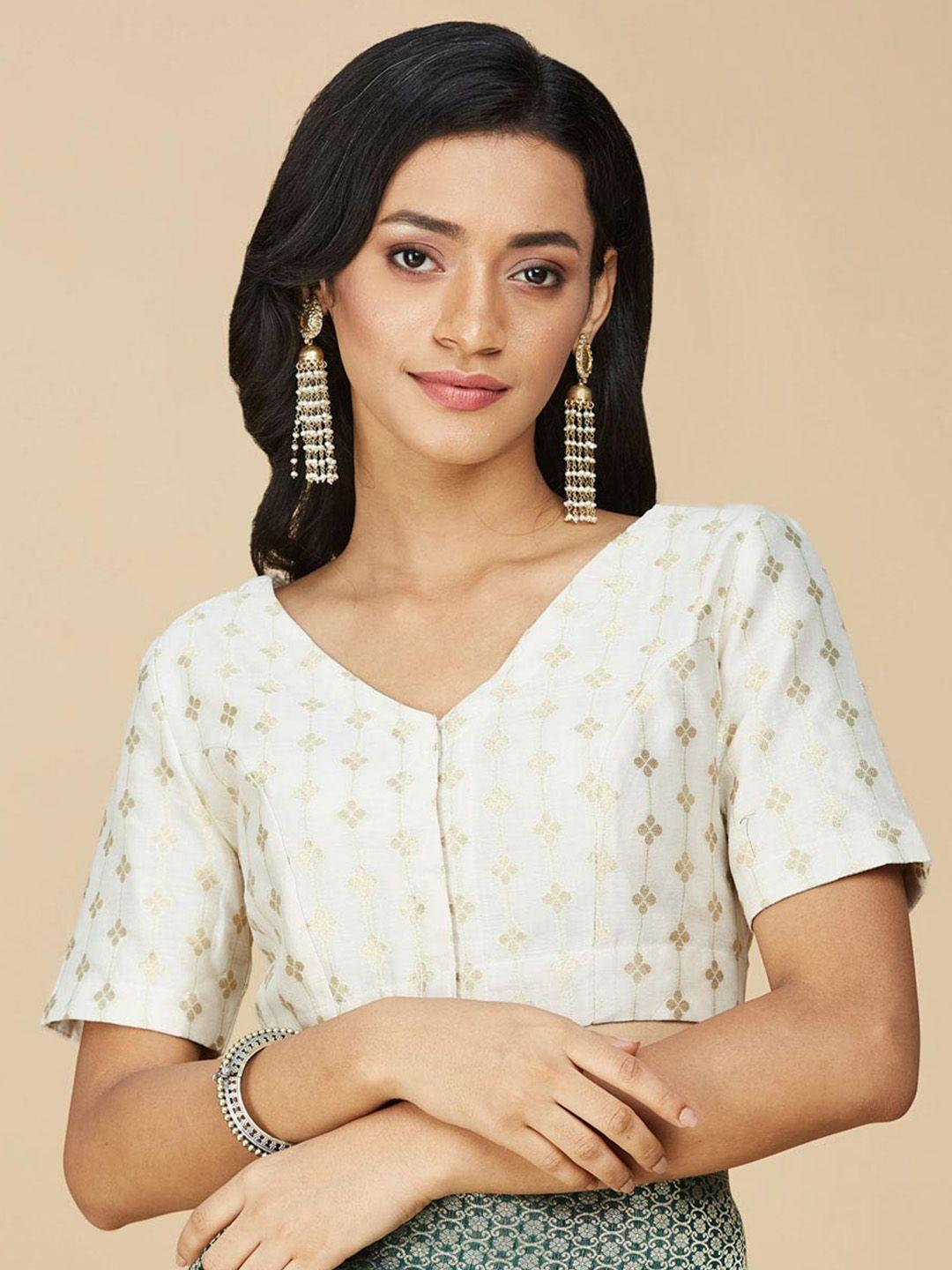 fabindia woven design cotton silk saree blouse