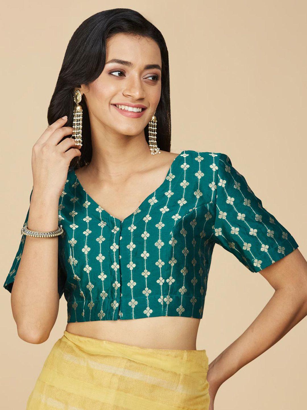 fabindia woven design cotton v-neck saree blouse