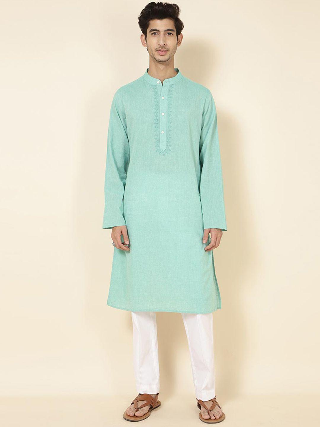 fabindia woven design mandarin collar thread work pure cotton kurta