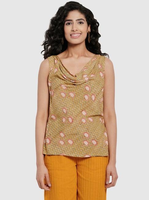 fabindia yellow & green printed top