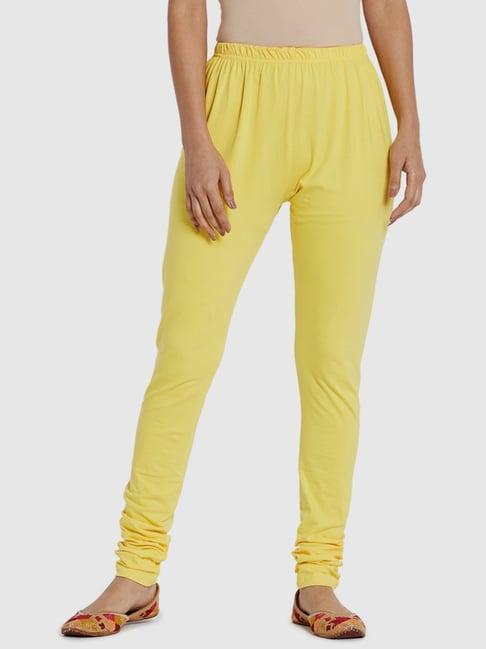 fabindia yellow cotton blend regular fit leggings