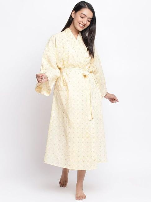 fabindia yellow cotton printed robe