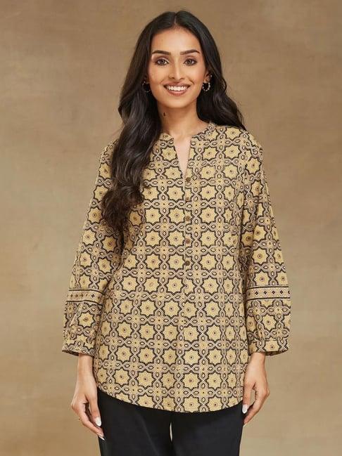 fabindia yellow cotton printed tunic