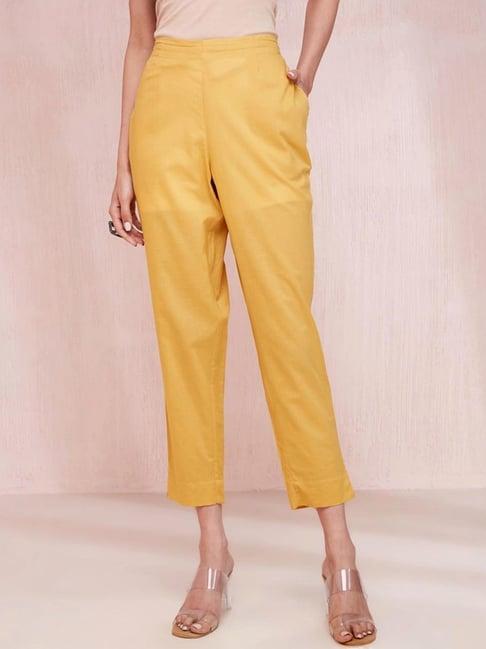 fabindia yellow cotton regular fit casual ethnic pants