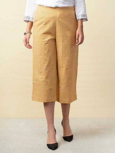 fabindia yellow cotton striped culottes