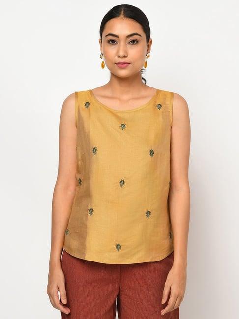 fabindia yellow embroidered top