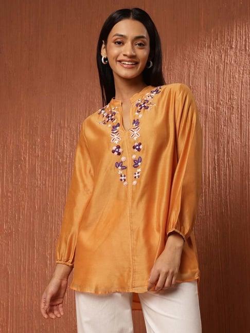 fabindia yellow embroidered tunic