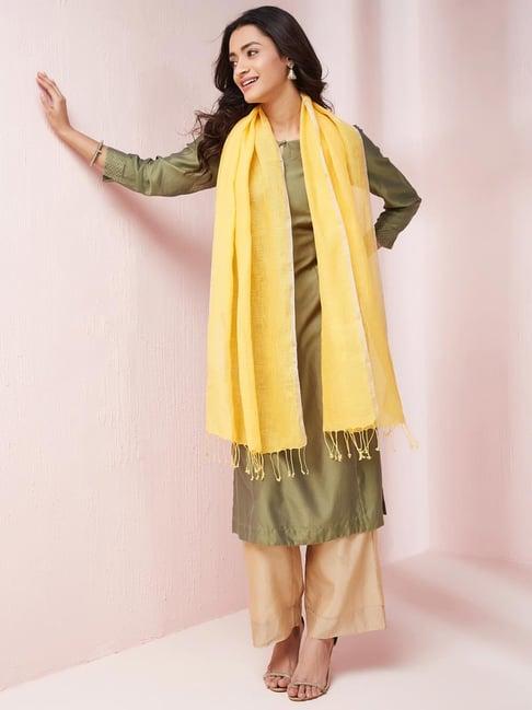 fabindia yellow linen plain dupatta