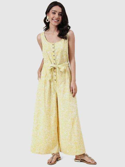 fabindia yellow printed jumpsuit