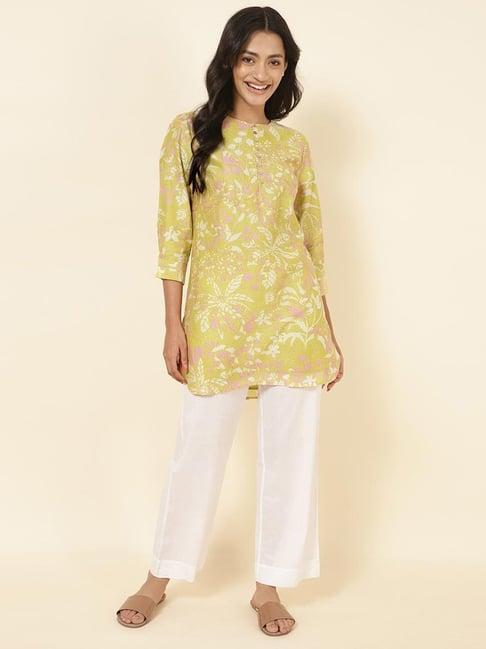 fabindia yellow printed tunic