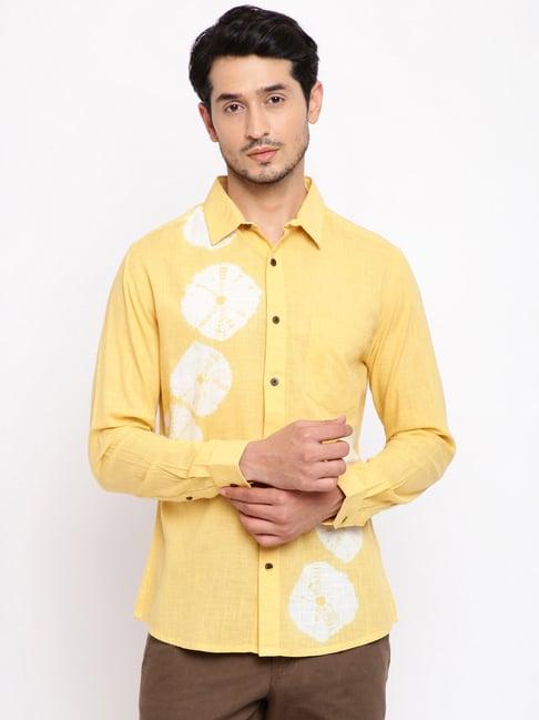fabindia yellow slim fit printed shirt