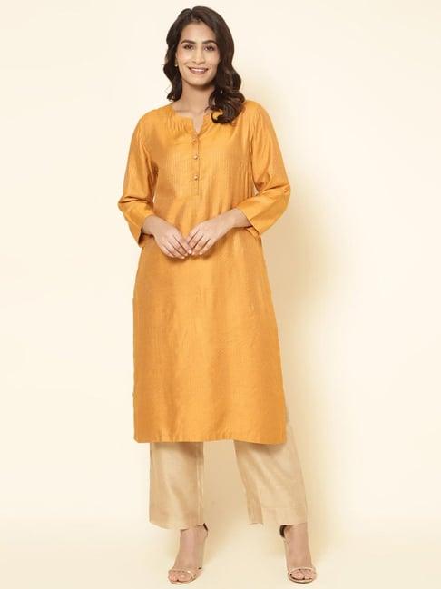 fabindia yellow striped straight kurta