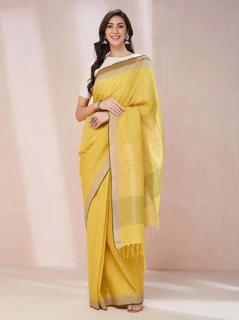 fabindia yellow woven pattern saree