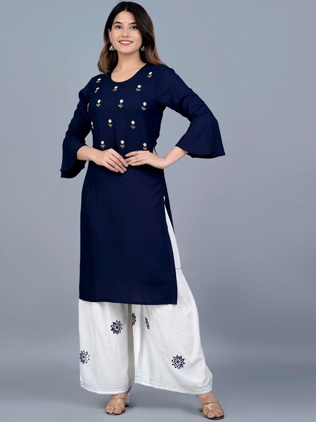 fabista bell sleeves embroidered mirror work kurta with sharara