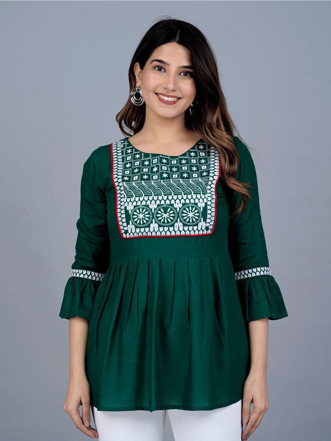 fabista ethnic motifs embroidered bell sleeves a-line top