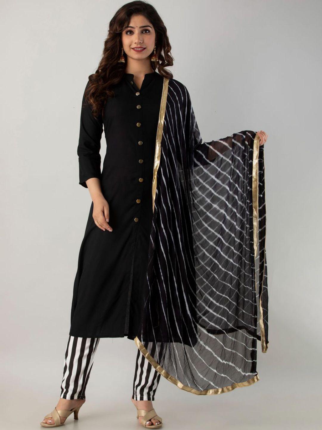 fabista women black kurta with trousers & with dupatta