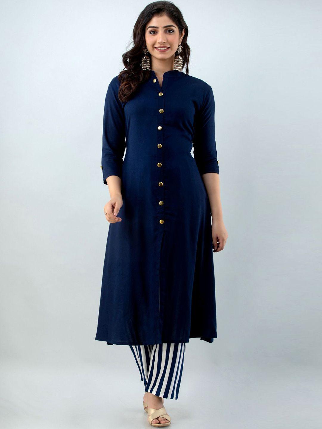 fabista women blue high slit kurta with trousers
