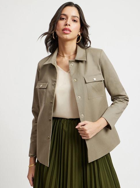 fablestreet beige cotton relaxed fit jacket