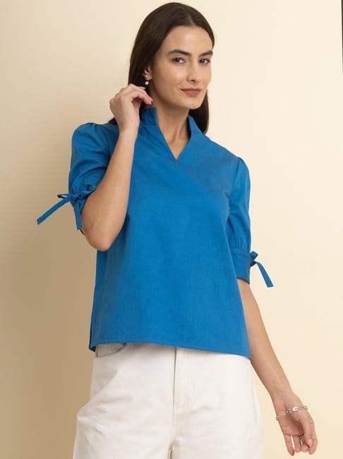 fablestreet blue cotton relaxed fit top