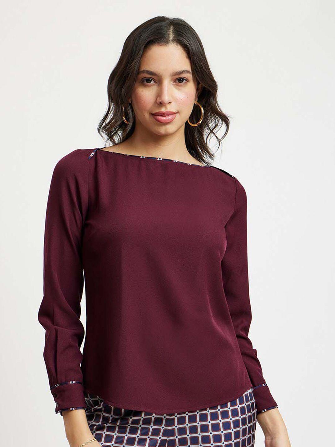 fablestreet boat neck cuffed sleeves regular top