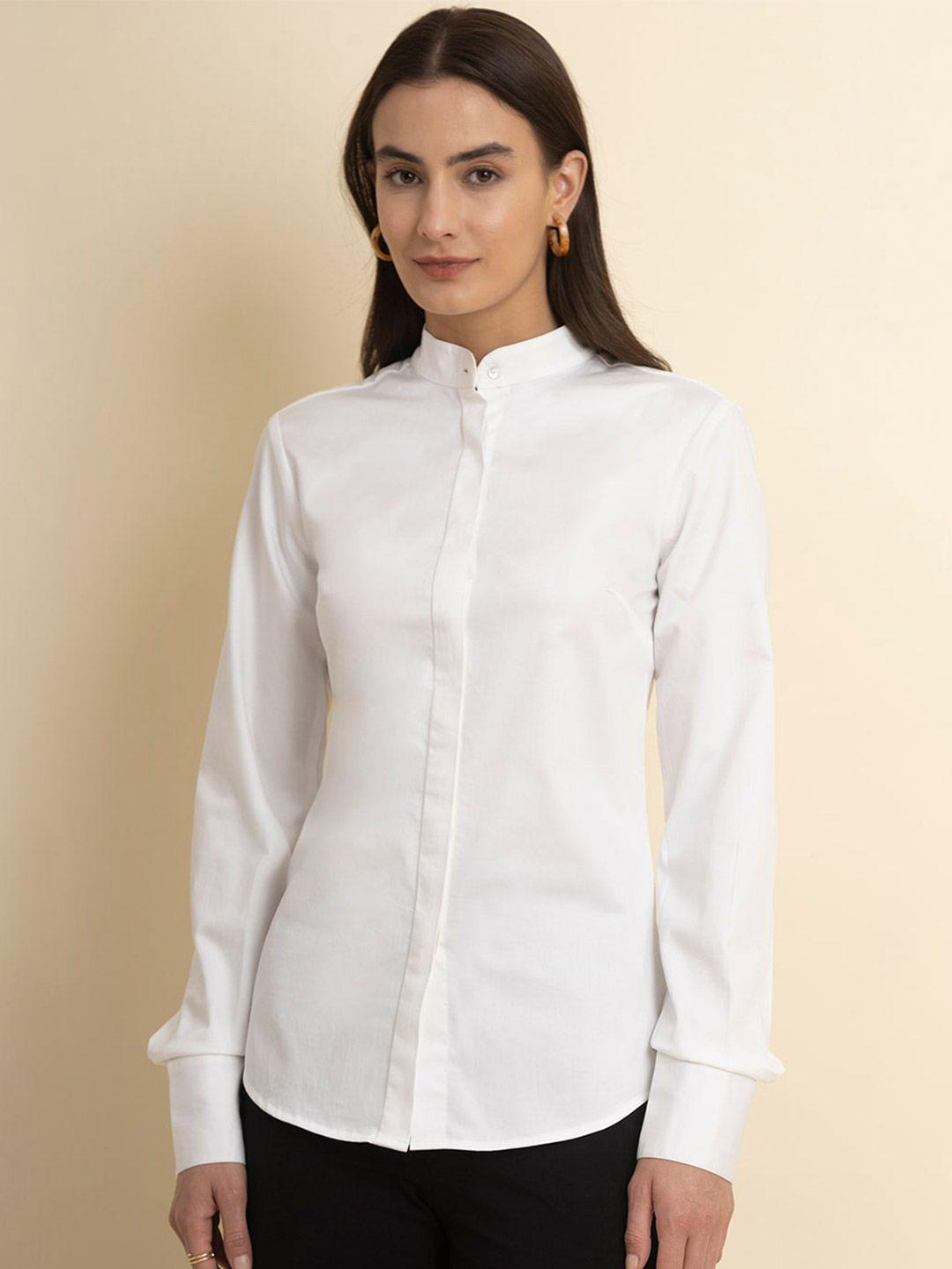 fablestreet classic mandarin collar slim fit cotton casual shirt