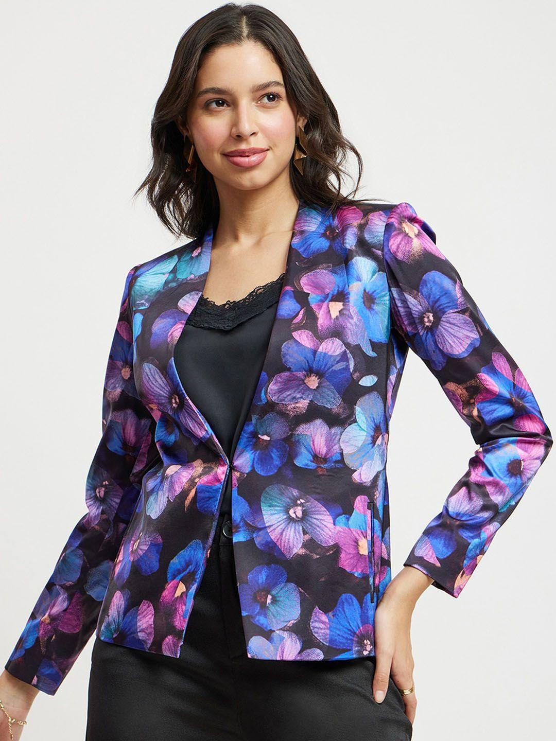fablestreet floral printed single-breasted satin blazer