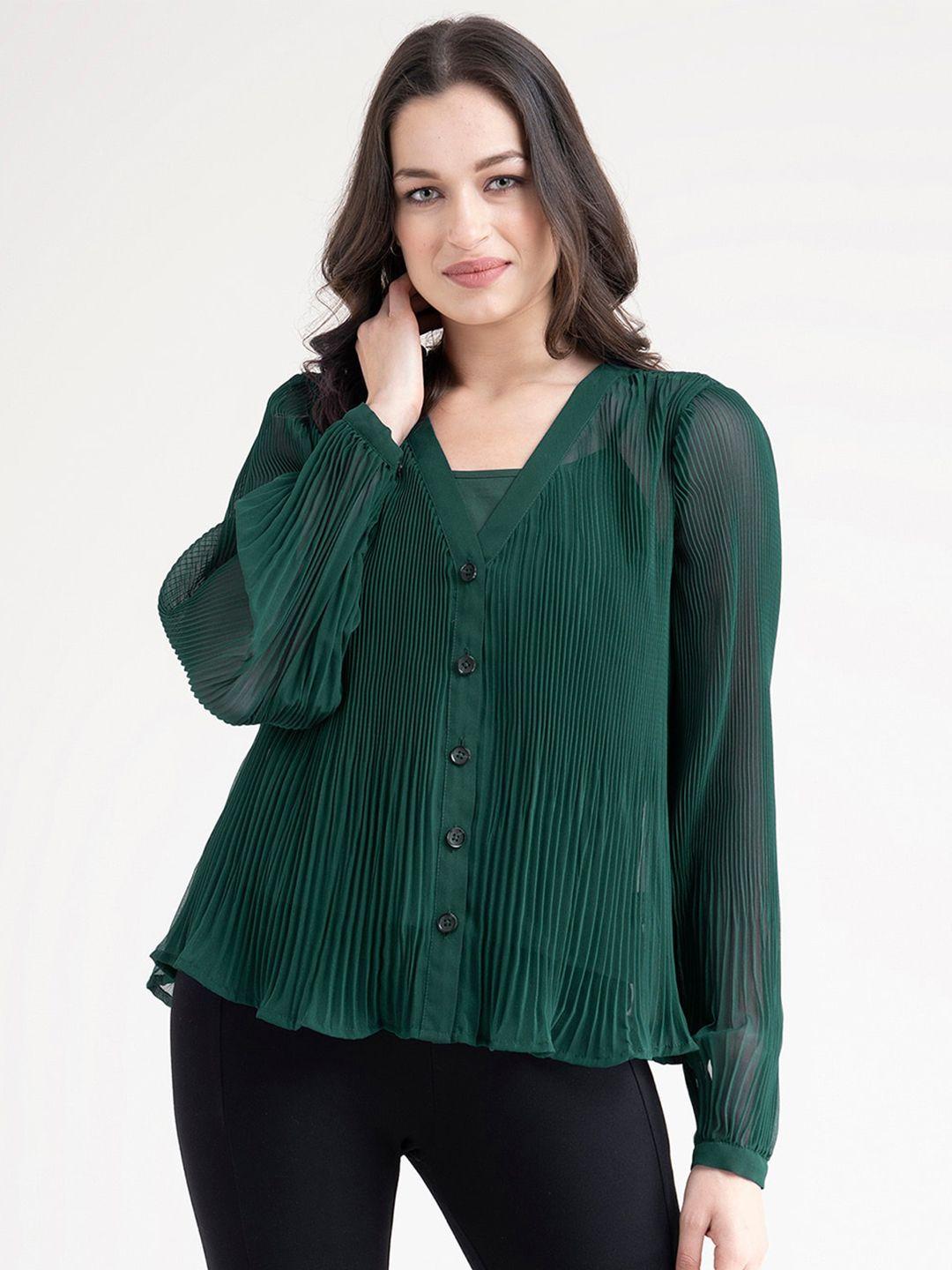 fablestreet green striped georgette top