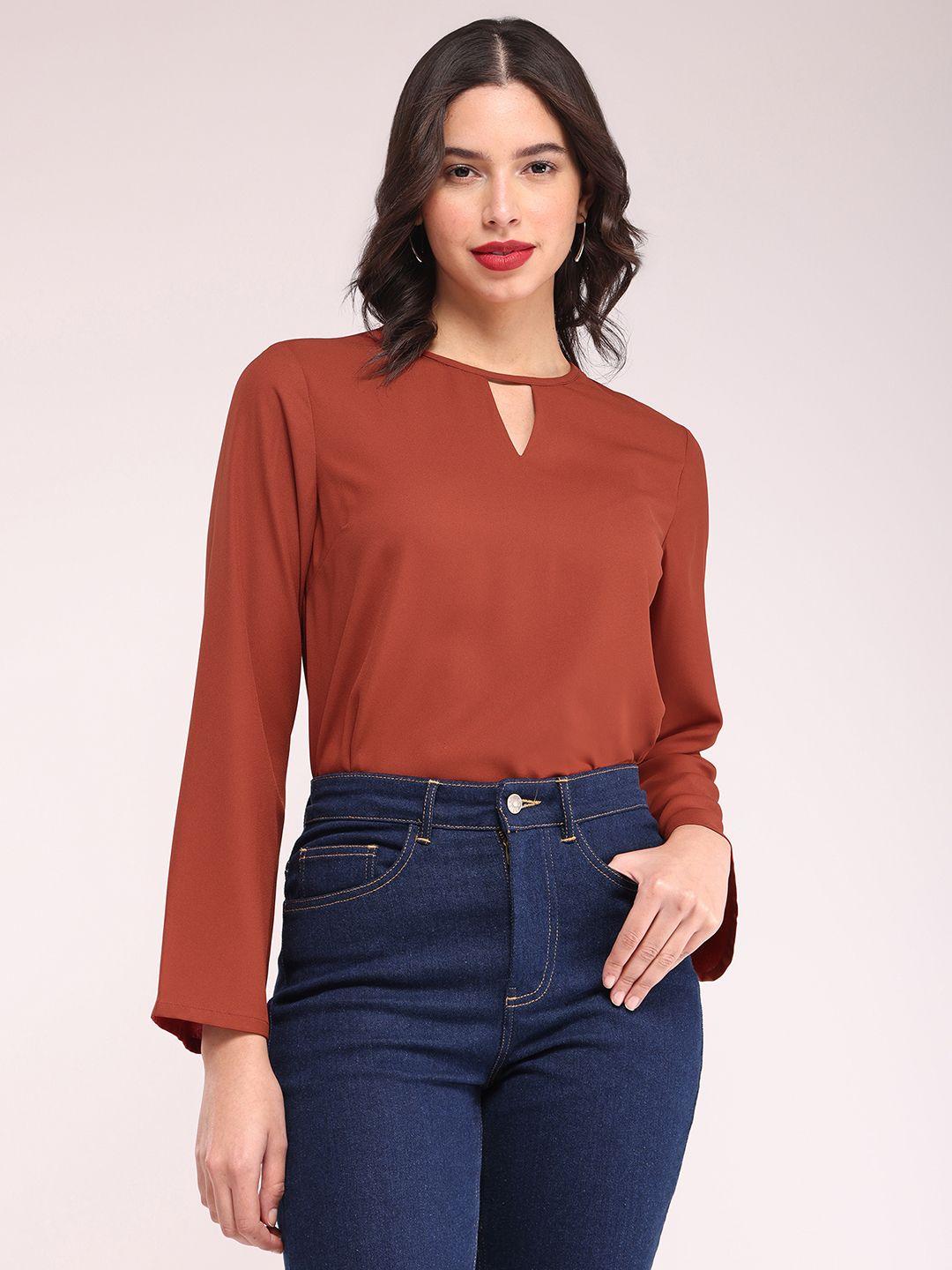 fablestreet keyhole neck long sleeves flared sleeve top