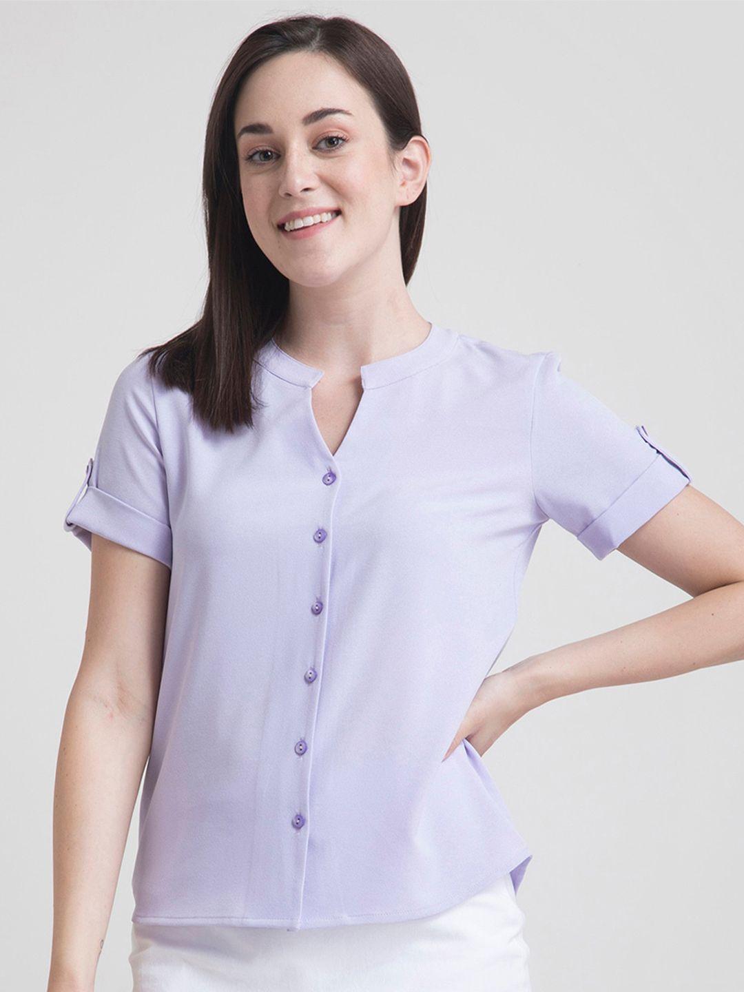 fablestreet lavender striped mandarin collar shirt style top