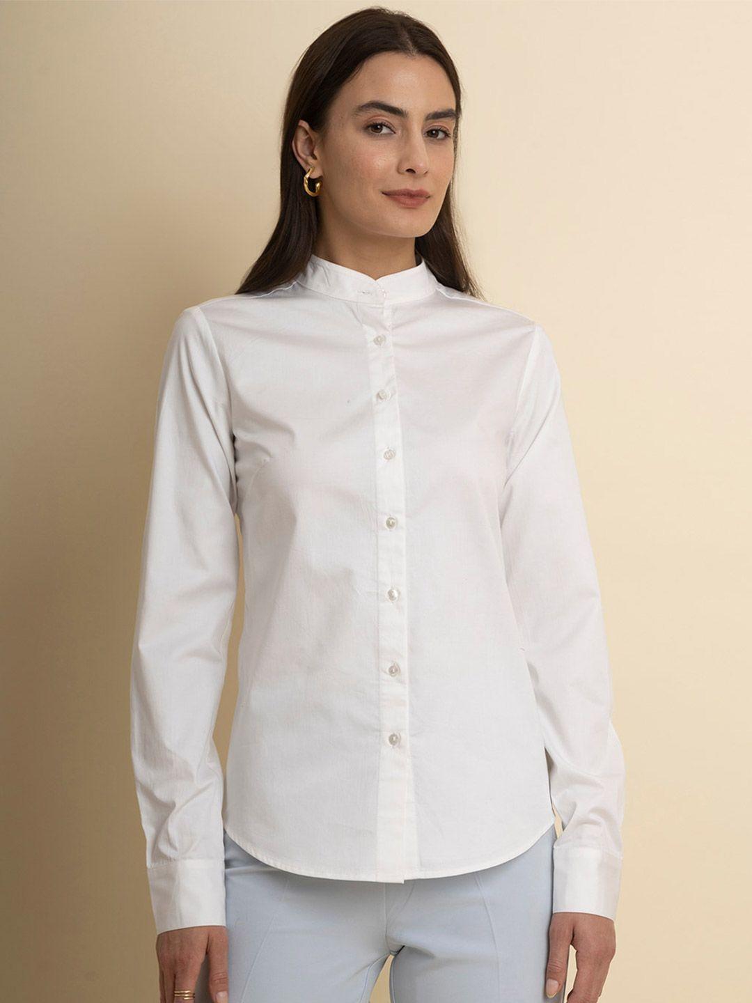 fablestreet mandarin collar cotton casual shirt