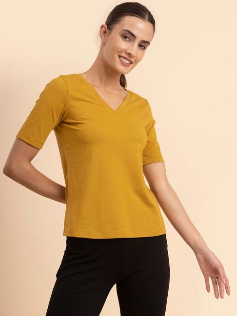 fablestreet mustard cotton relaxed fit t-shirt