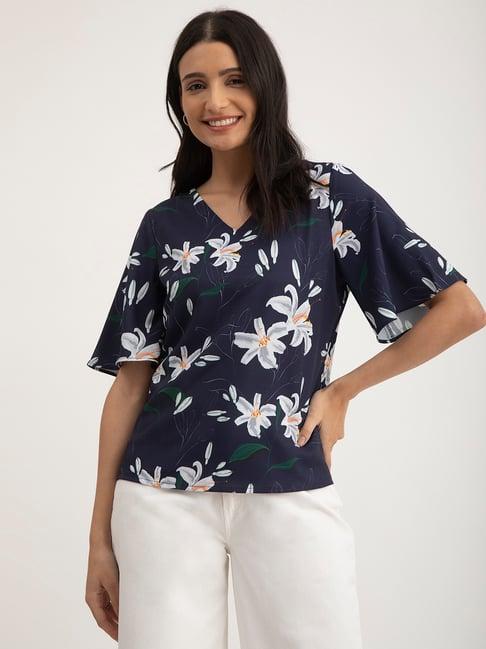 fablestreet navy floral print top