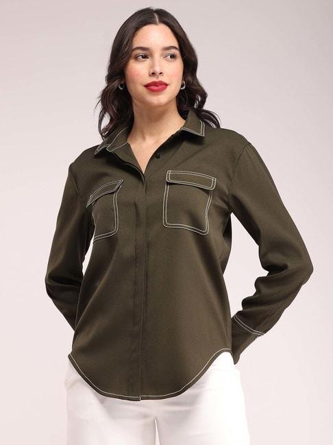 fablestreet olive green relaxed fit shirt