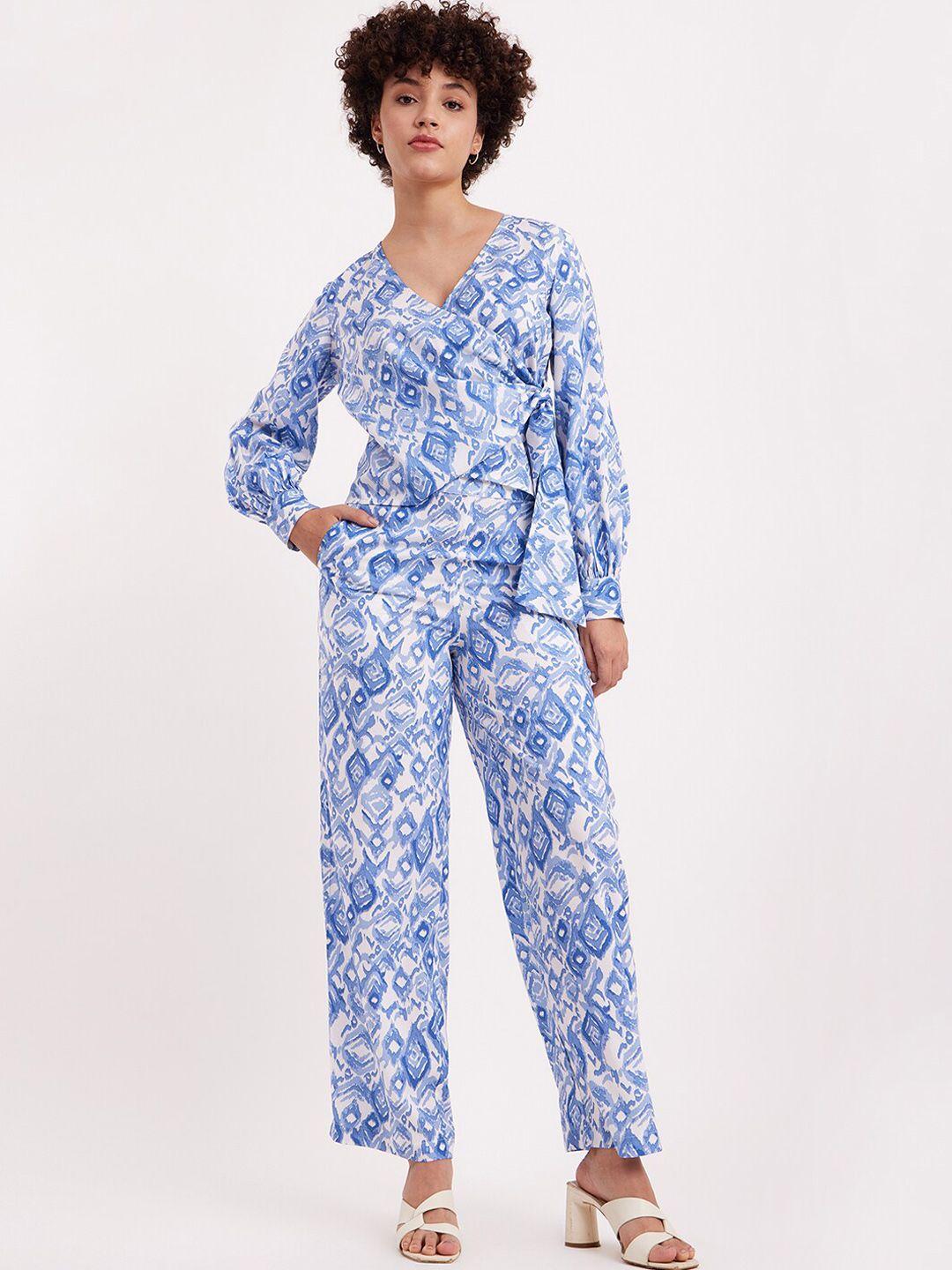 fablestreet printed v-neck top & trousers