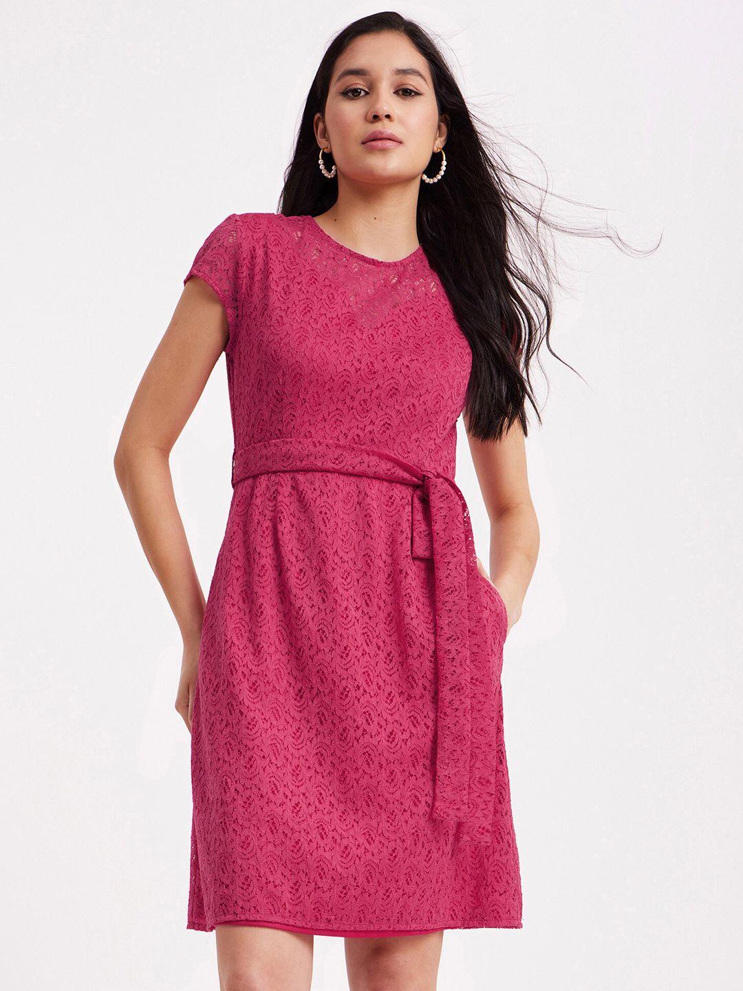 fablestreet round neck lace casual a-line dress
