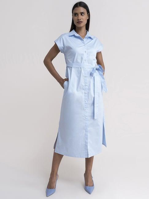 fablestreet sky blue cotton a-line dress