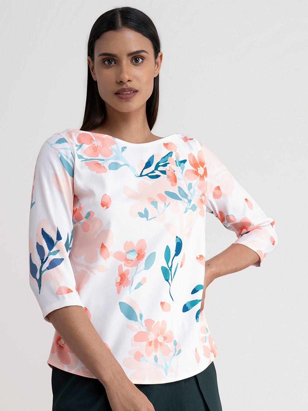 fablestreet white & blue floral print top