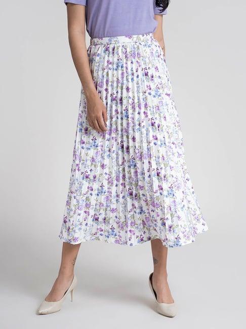 fablestreet white & lilac floral print skirt