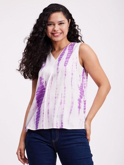 fablestreet white & purple printed top