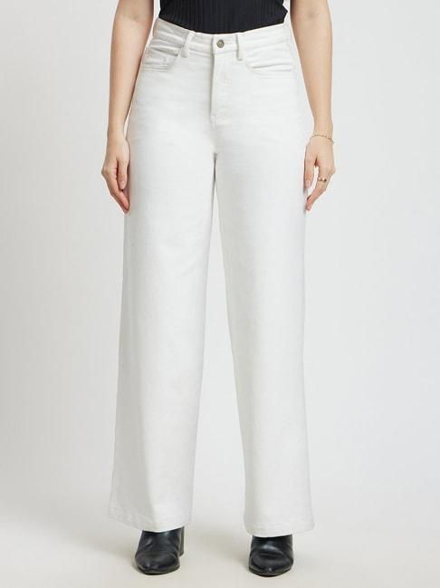 fablestreet white cotton high rise jeans
