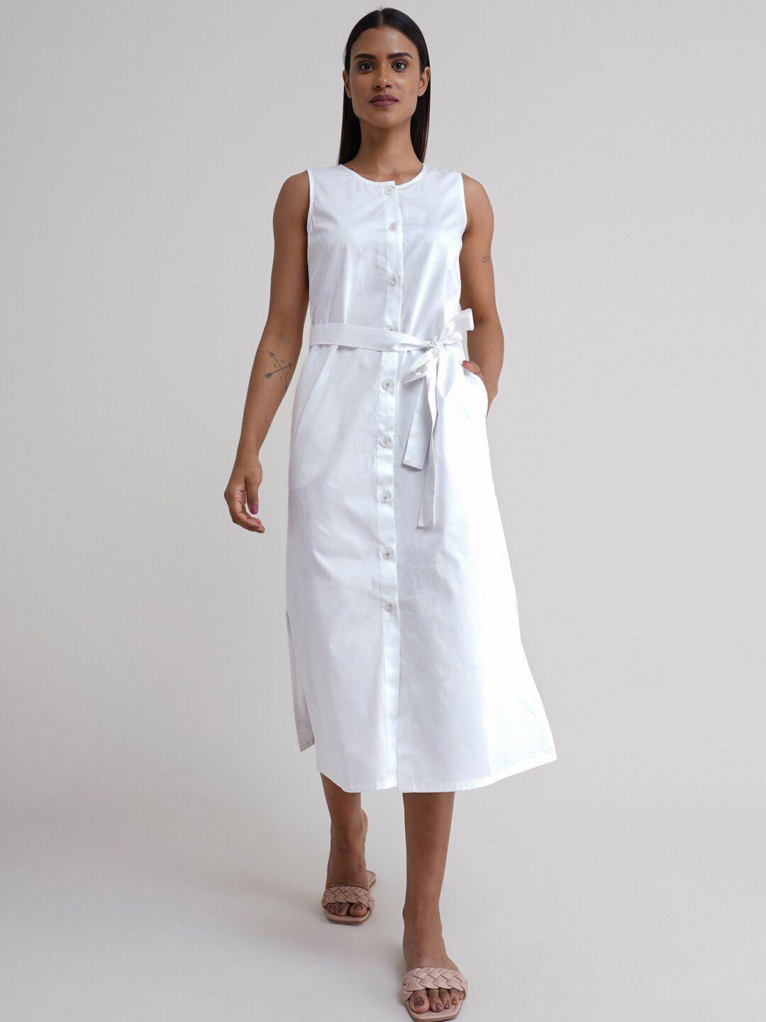 fablestreet white pure cotton shirt midi dress