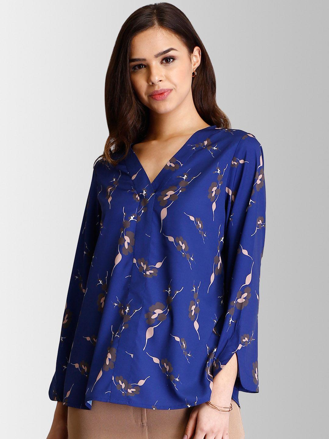 fablestreet women blue printed a-line top