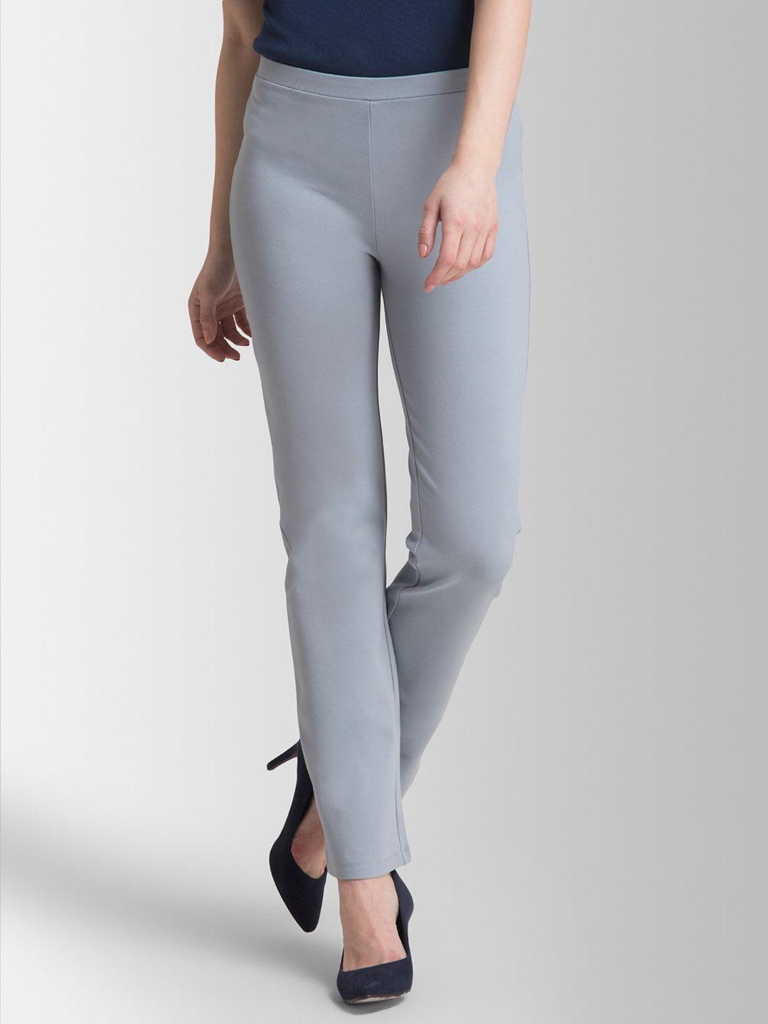 fablestreet women grey flared solid bootcut livin trousers