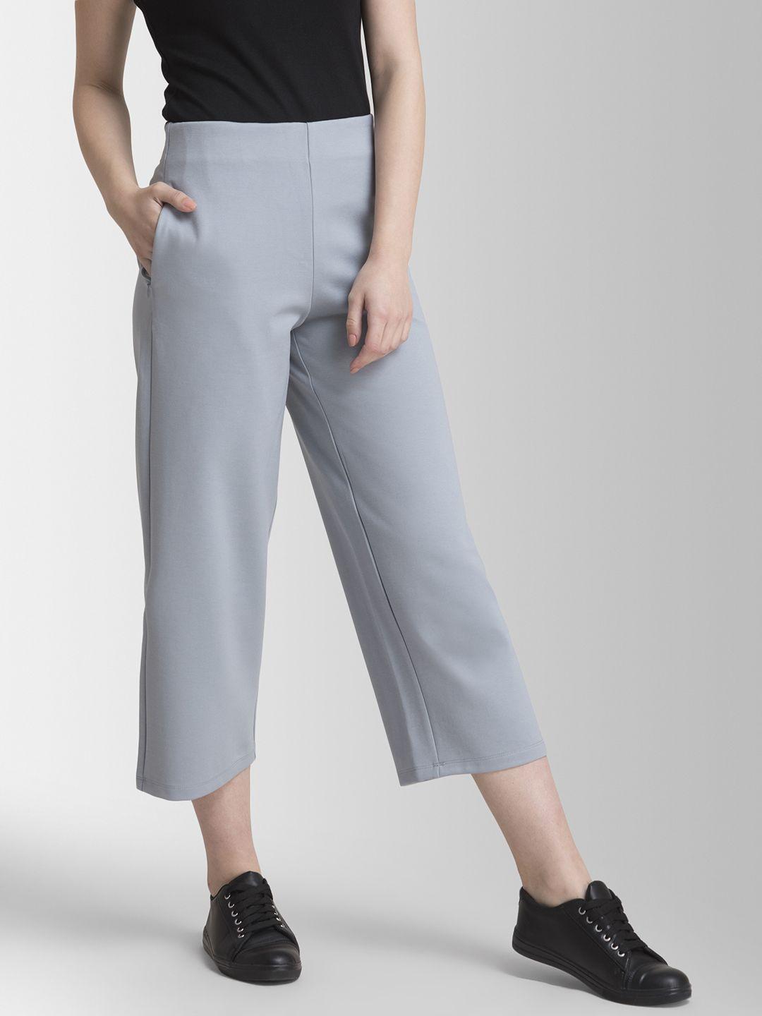 fablestreet women grey loose fit solid culottes