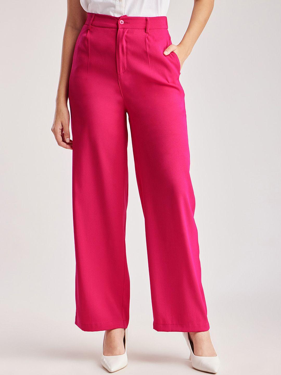 fablestreet women loose fit high-rise pleated parallel trousers