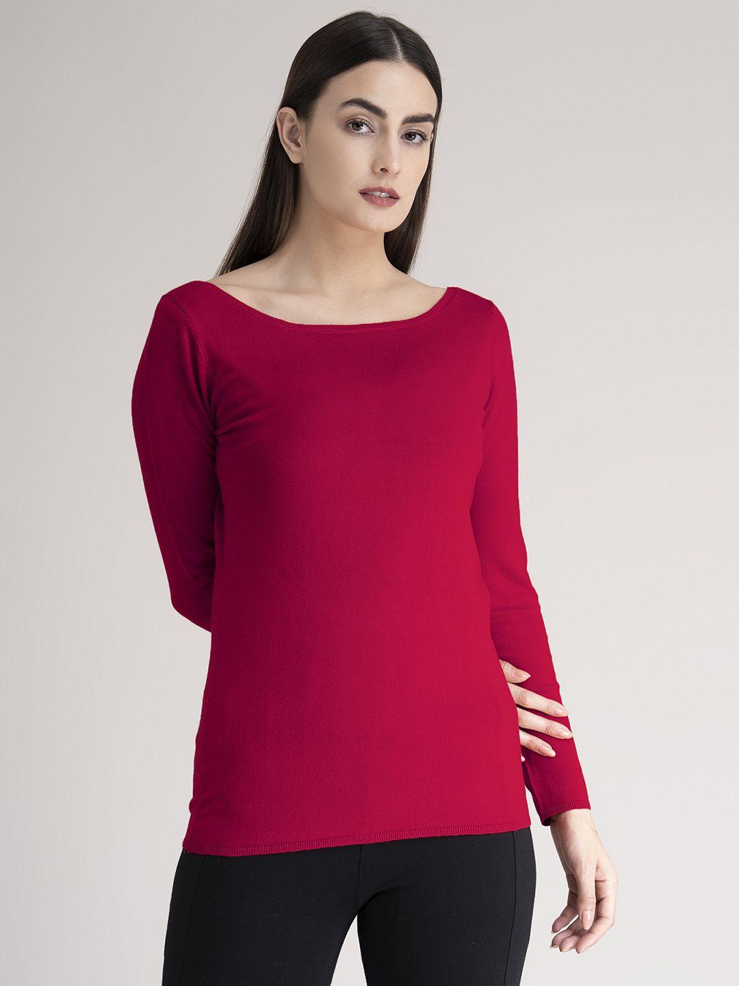 fablestreet women magenta boat neck knit pullover sweater