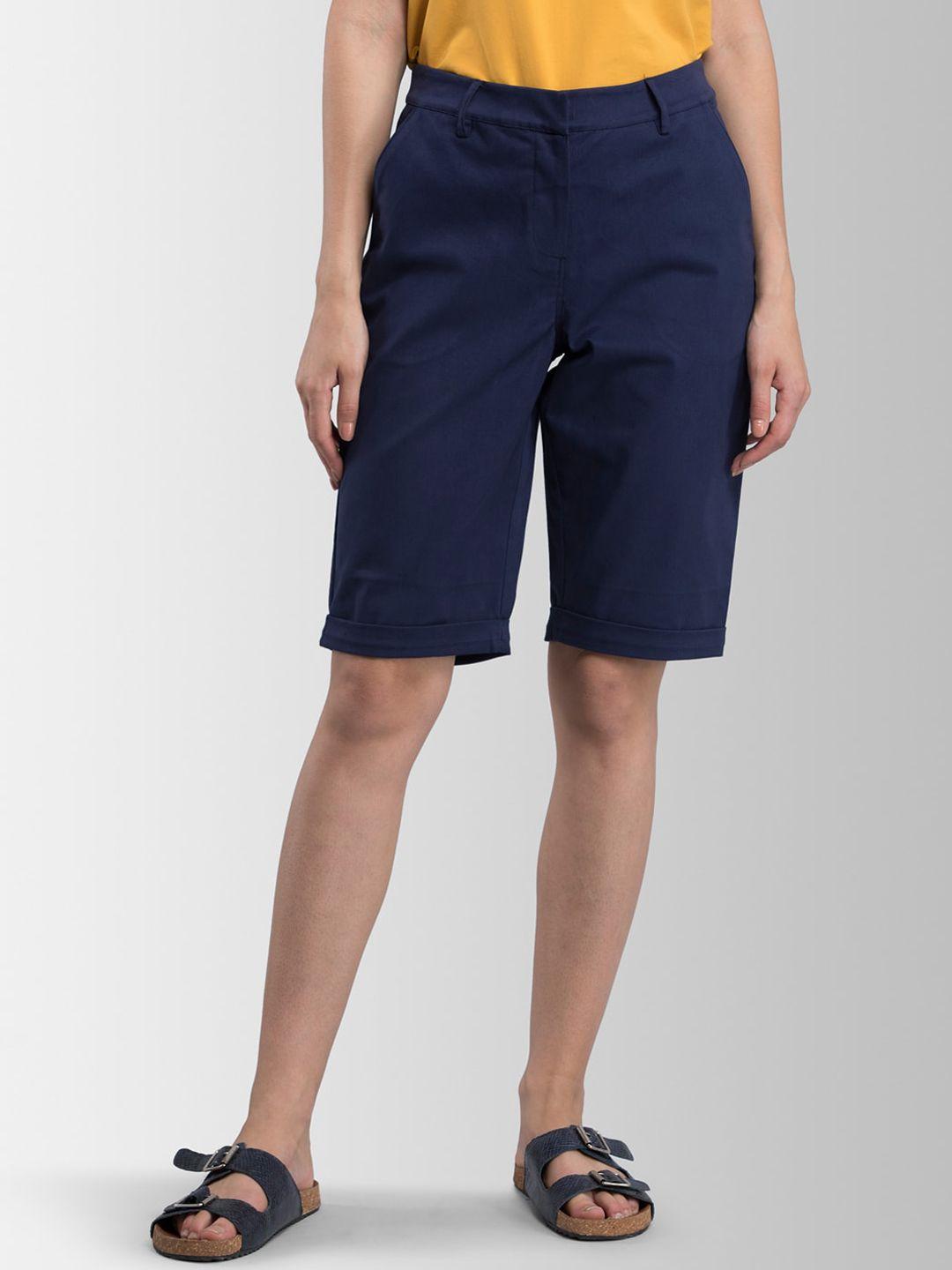 fablestreet women navy blue solid regular shorts